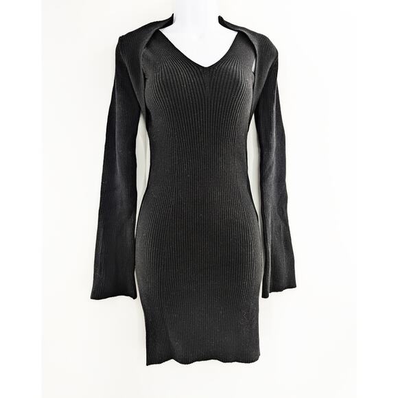 Stitches & Stripes Black Ribbed Cold Shoulder Sweater Dress - Picture 4 of 10